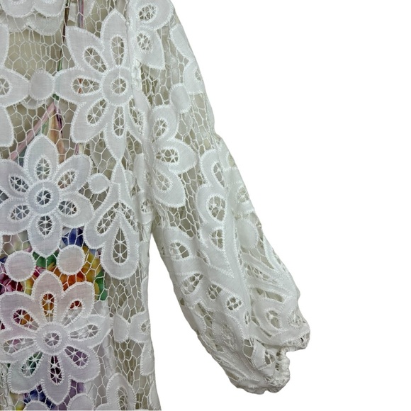 Johnny Was - NWT ‘Lisetta’ Lace Mini Dress in Ivory w/ Floral Slip - White Small - Picture 12 of 15